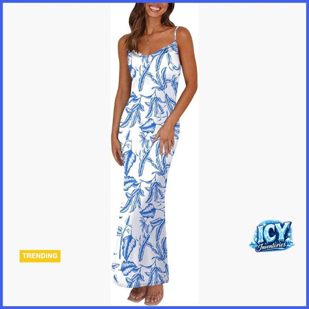 Floral Spaghetti Strap Maxi Dress Stretch Bodycon Backless Slip